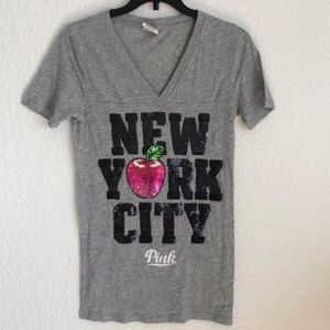 Pink brand glitter New York tee-shirt